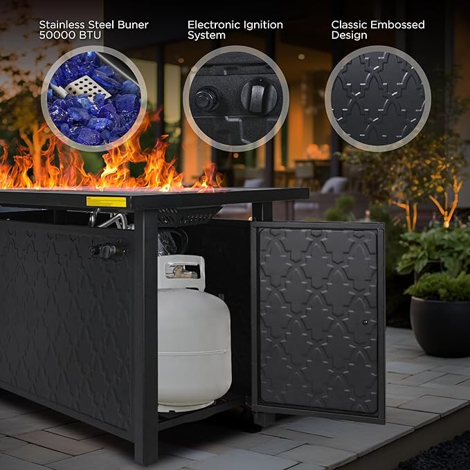 PHI VILLA Patio Conversation Set with Fire Pit, 7 Seat with 45" Firepit Table, Swivel & Fixed, Grey