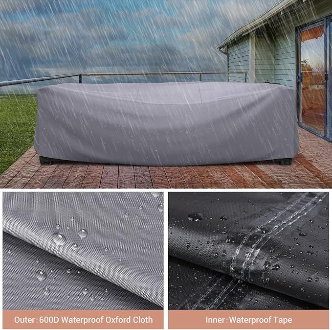 Mrrihand Heavy Duty Patio Furniture Covers, Outdoor Furniture Covers Waterproof Sectional Sofa Set, Patio Table and Chair Set Cover 78" L×62" W×30" H,Grey - Image 5