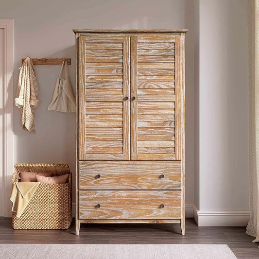 Grain Wood Furniture Greenport 2-Door Wardrobe, Solid Wood with a Brushed Driftwood Finish