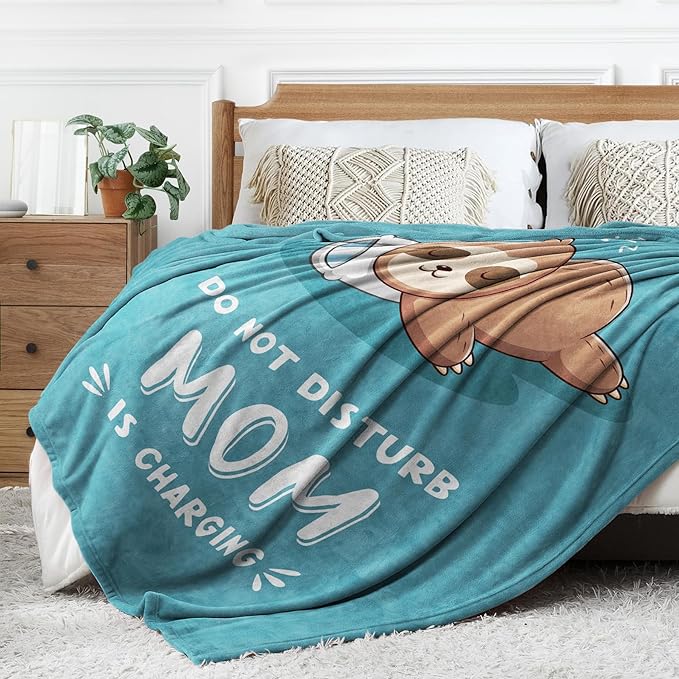 Funny Gifts for Mom Mothers Day, Mom is Charging Sloth Blanket, Birthday Gifts for Moms from Daguther Son, Moms Gift for Mothers Day, Soft Sloth Throws Blanket for Mother, Cyan, 60" x 80"