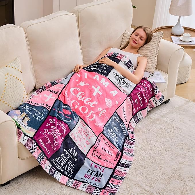 Christian Gifts for Women, Birthday Gift for Women, I Am a Child of God Blanket, Inspirational Gifts for Christians Sister, Friend, Daughter, Mom, Baptism Gifts for Girl Throw Blankets 50''x60'' Pink