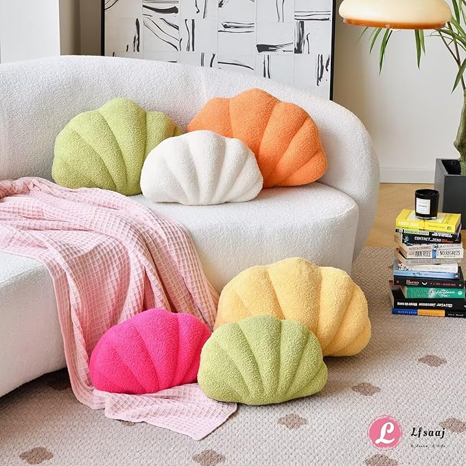 Lfsaaj Yellow Seashell Throw Pillows, Shell Shaped Throw Pillows, 13 Inch Soft Home Decorative Pillow Plush Cushion for Bed Couch Living Sofa Room Decor Accent Throw Pillow