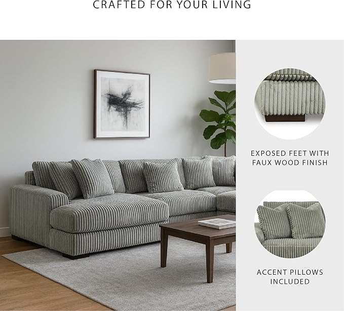 Signature Design by Ashley Lindyn Contemporary Right-Arm Facing 4-Piece Sectional with Chaise, Reversible Cushions, Armrest and Throw Pillows, Gray