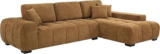 Coaster Home Furnishings - Octavia - Wood - Upholstered Sectional Sofa with Waterfall Seating, Grid Tufting, Reversible Back Cushions and Accent Pillows - Living Room - Amber - 509340