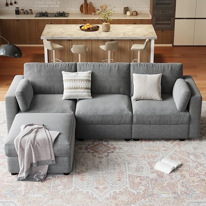 GAOMON Oversized Modular Sectional Sofa, 4 Seater Sectional Couch, 104" L Shaped Sofa with Movable Ottoman, Convertible Modular Couch for Living Room Apartment and Office, Chenille Grey