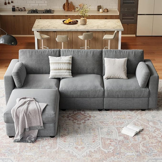 GAOMON Oversized Modular Sectional Sofa, 4 Seater Sectional Couch, 104" L Shaped Sofa with Movable Ottoman, Convertible Modular Couch for Living Room Apartment and Office, Chenille Grey