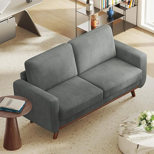 68" Dark Gray Corduroy Loveseat Sofa, Comfy Deep Seat Couch with Spring Cushion & Solid Wood Frame, Modern 2-Seater Sofa for Living Room Bedroom Office