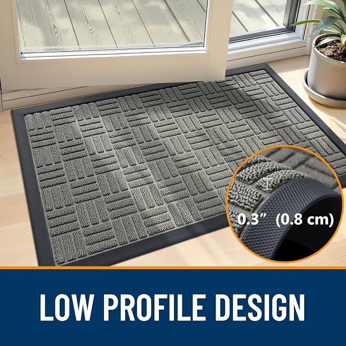 OLANLY Front Door Mat Outside Entrance 35x23, Absorbent, Heavy Duty Sturdy Natural Rubber Doormat Indoor Outdoor, Non-Slip, Stain and Fade Resistant, Low Profile Floor Mat for Entryway, Modern Gray - Image 5