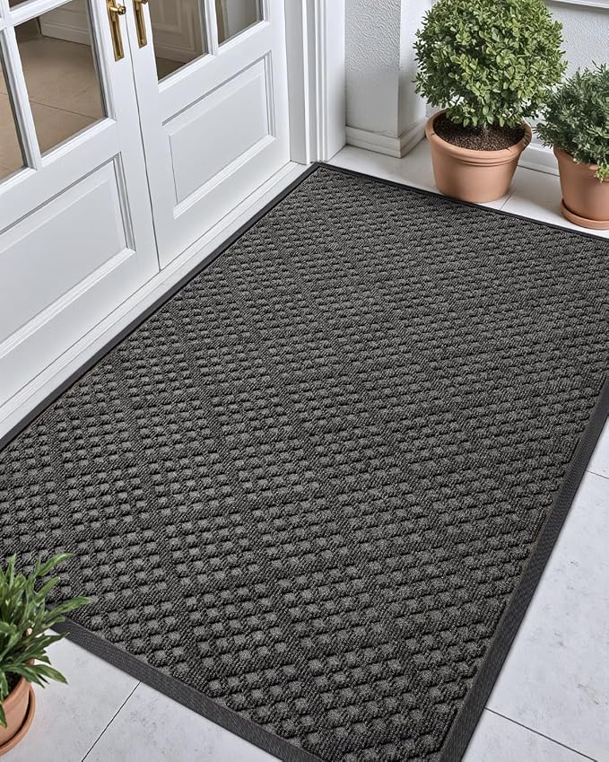 DEXI Front Door Mat Outside Entrance, 32x48 Entryway Rubber Back Doormat Heavy Duty, Non Slip Low Profile Welcome Entry Mats for Inside House Floor Exterior Patio, Grey by DEXI