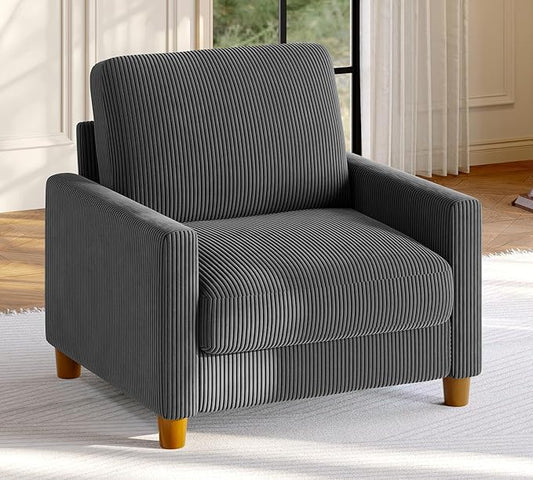 35.3" Couches for Living Room, Comfy Grey Couch Single with 22.5" Deeper Seat, Accent Chair Tool-Free Setup, Reading Chair 440lbs Support, Corduroy Couch for Bedroom, Apartment, Office