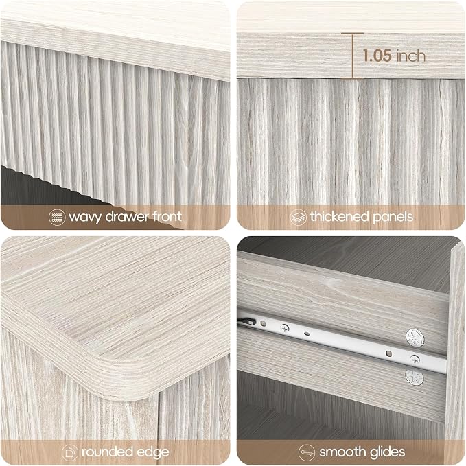 LubanNese Fluted Nightstand with Drawer, Modern Night Stand, Bed Side Table with Storage, End Table Large Wide Bedside Stand, Mid Century Night Stands for Bedroom Living Room, Oatmeal Ash - Image 6