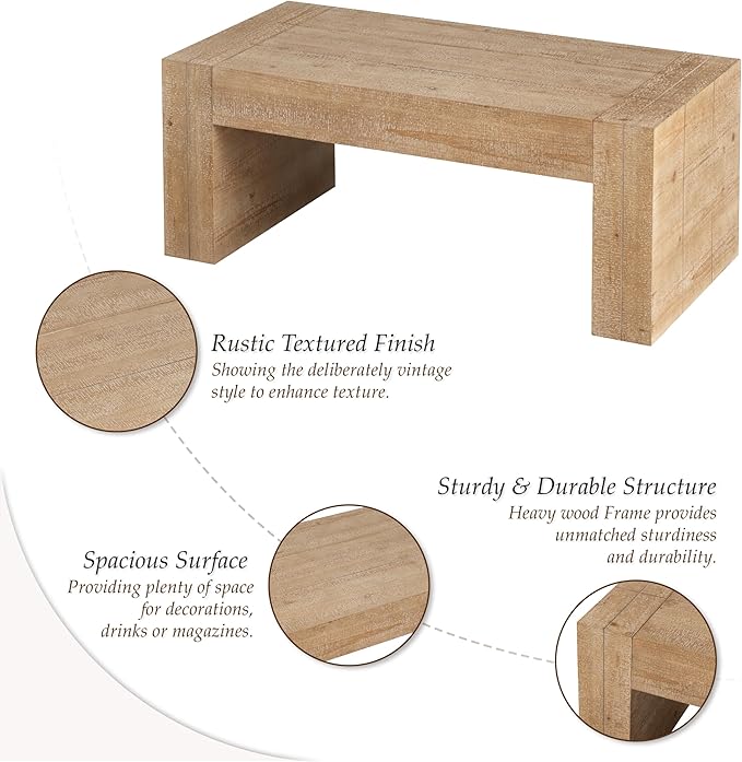 COZAYH Modern Rustic Wood Coffee Table with Thick Legs, Rectangular Living Room Center Table, Natural Finish Design, Sturdy Farmhouse Style for Home Decor, Office, Brown