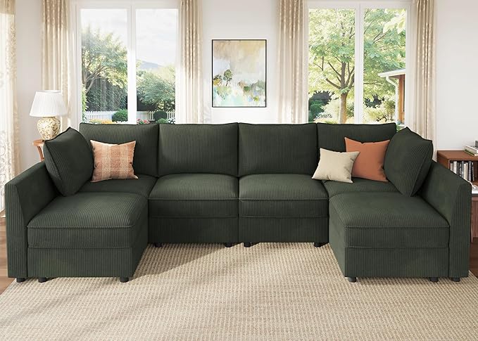 HONBAY Modular Sectional Sofa Couch with Storage, Modern U Shaped Sectional Sofa, Convertible Sectional Couch for Living Room - Green