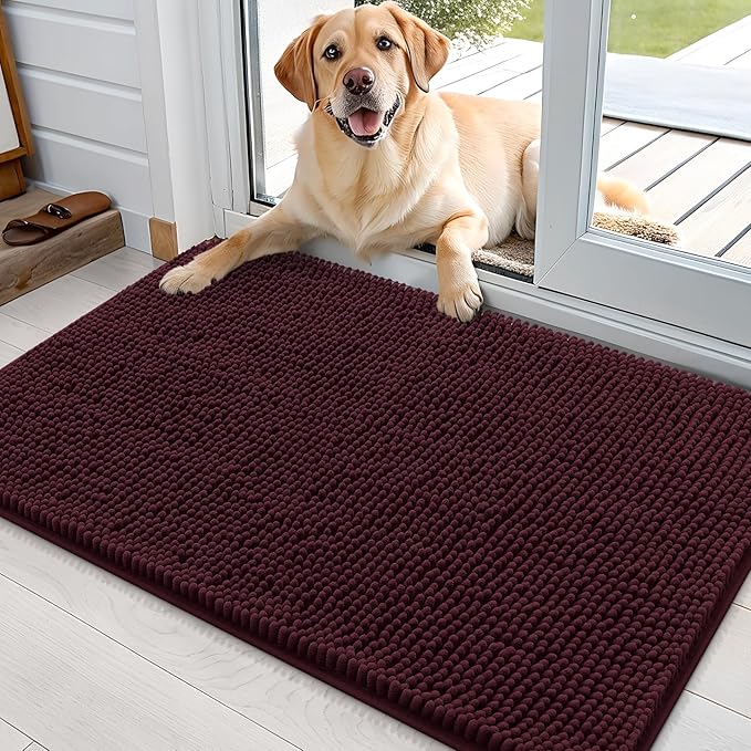 OLANLY Dog Door Mat for Muddy Paws 35x24, Absorbs Moisture and Dirt, Absorbent Non-Slip Washable Doormat, Quick Dry Chenille Mud Mat for Dogs, Entry Indoor Entryway Carpet for Inside Floor, Russet by OLANLY