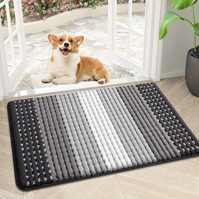 Kitinjoy Indoor Outdoor Door Mat, 30x17 Non-Slip Absorbent Dirt Trapper, Low-Profile Washable Inside Entrance Front Floor Mat, Sturdy Soft Entry Dotted Ombre Doormats for Entryway, Grey by Kitinjoy
