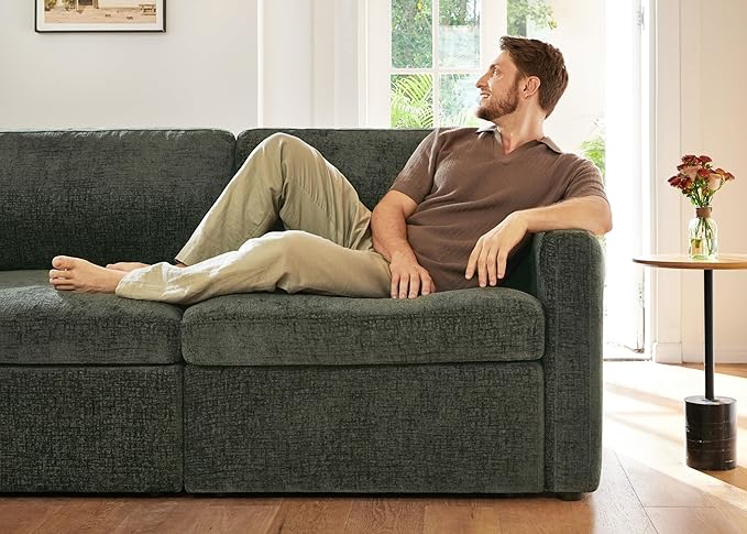 HONBAY Modular Sectional Couch with Storage Ottoman, Sectional Sofa with Storage Seats, L Shaped Sectional Couches for Living Room, Green