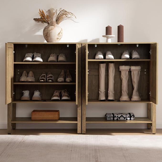 SICOTAS Rattan Shoe Cabinet with Storage - 5 Tier Farmhouse Boho Shoe Organizer Storage Cabinet with Shelves & Doors, Tall Shoe Rack Cabinet for Entryway, Living Room, Closet (Carbon Cherry) - Image 8
