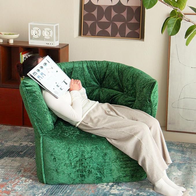 N&V Mid Century Brigantin Deep Relaxation Sofa, Soft Premium Chenille, for Living Room Bedroom and Office (Green, Single)