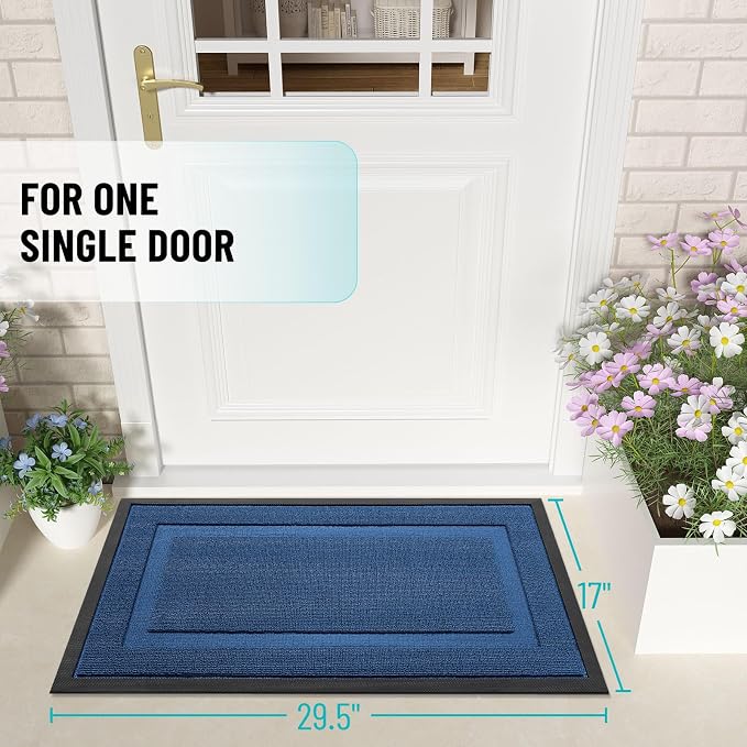 OLANLY Front Door Mat Indoor Outdoor Entrance, Waterproof All-Season, All-Weather Doormat, Sturdy Natural Rubber, Low Profile, Easy Clean Patio Porch Entryway Mat, 59x23, Navy Blue - Image 2
