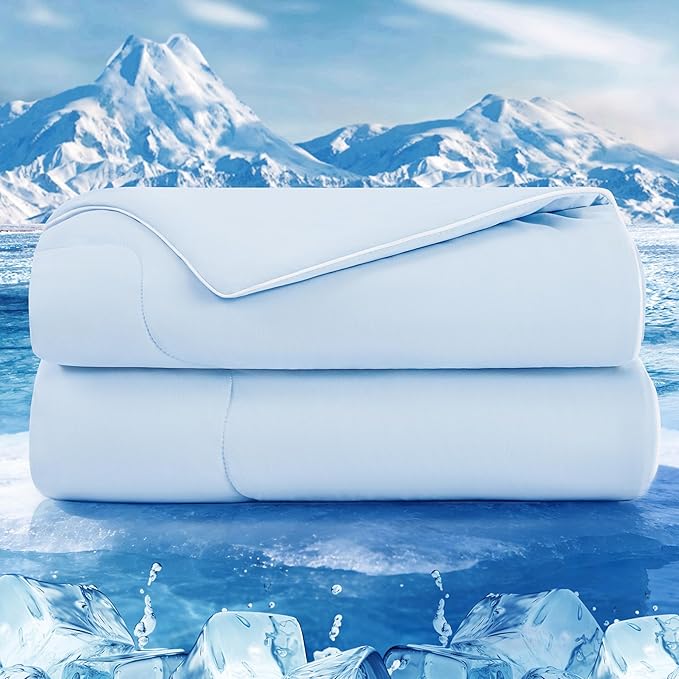 Love's cabin Cooling Comforter King Size, Double Sided Cooling Blankets for Hot Sleepers, Q-Max>0.4 Instant Cool-to-Touch, 2X Breathable & Moisture-Wicking, Oeko-TEX Certified, 108"x90" Blue