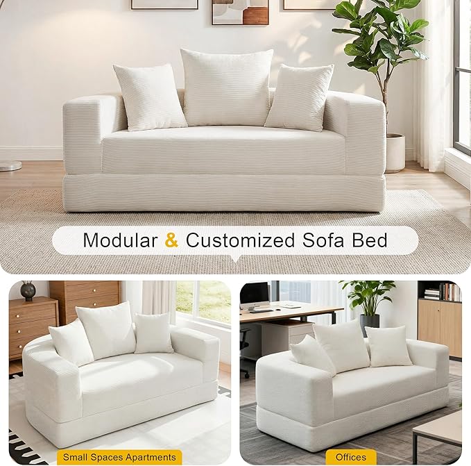 Casaphoria 67'' Sleeper Sofa for Small Spaces,Convertible Foldable Couch Bed with Armrests,Space Saving Guest Bed for Apartments,Dorms,Living Room(Beige)