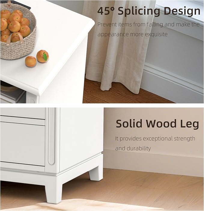 24" Wide Farmhouse Nightstand with Charging Station, Solid Wood End Table with 2 Large Drawers & Open Shelf, Bedside Table with USB Ports and Outlets, Side End Table for Bedroom - Image 5