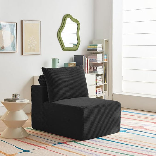 Modular Corduroy Middle Seat, 30" Single Seater Sofa with Deep Compression Couch, DIY Sectional Couch Piece for Living Room or Bedroom, No Assembly Required (Black, Single Seater)