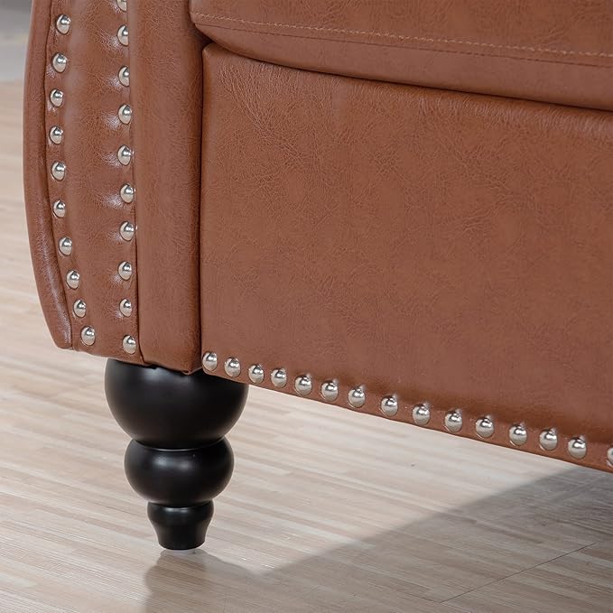 ERYE 84.5-Inch Classic 3 Seat Chesterfield Sofa Couches for Living Room Bedroom, 3 Seaters Button Tufted Faux Leather Upholstered Chesterfield Sofa Couch,Wood Legs | Button Tufted, Easy to Assemble, Nailhead, Removable Cushion