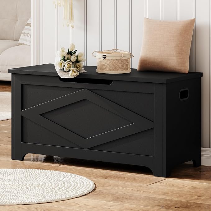 GAOMON Storage Chest, Wooden Storage Bench, Modern Style Lift-Top Shoes Bench with Safety Hinge for Entryway, Bedroom, Living Room, Supports 300 Lb and Easy Assembly - Image 3