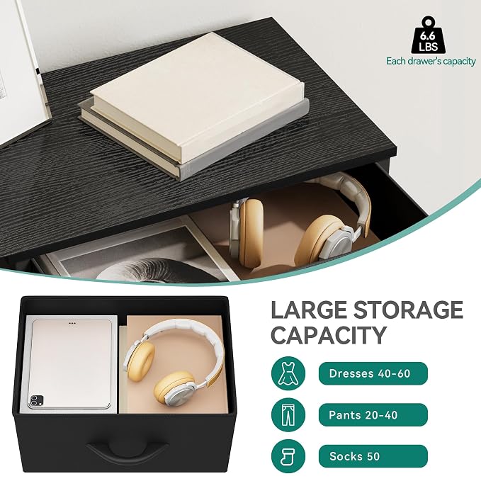 DWVO Storage Tower with 4 Drawers - Fabric Dresser, Organizer Unit, Living Room, Closets - Sturdy Steel Frame, Easy Pull Fabric Bins & Wooden Top - Image 5