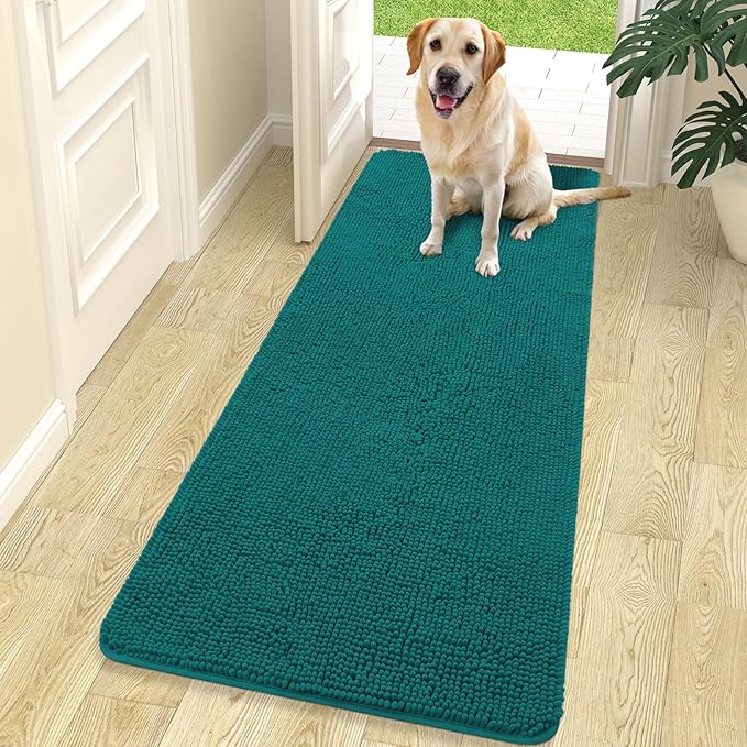 OLANLY Dog Door Mat for Muddy Paws 70x24, Absorbs Moisture and Dirt, Absorbent Non-Slip Washable Doormat, Quick Dry Chenille Mud Mat for Dogs, Entry Indoor Entryway Carpet for Inside Floor, Lake Blue by OLANLY