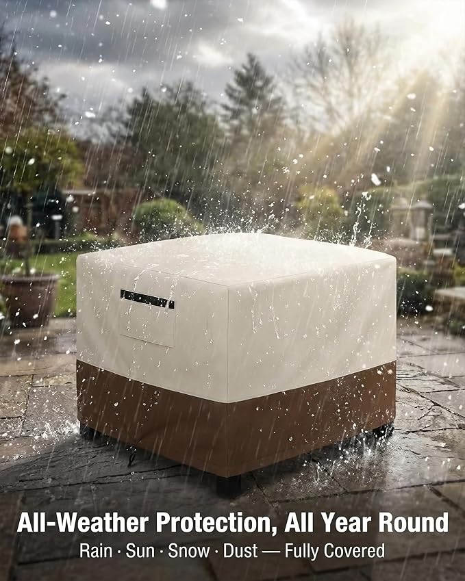 Waterproof Patio Ottoman Cover, Square Outdoor Side Table Furniture Cover with Padded Handles, 600D Heavy Duty Windproof All-Weather Patio Furniture Cover,UV Resistant, 22 x 22 x 18 Inch, Beige&Brown - Image 8