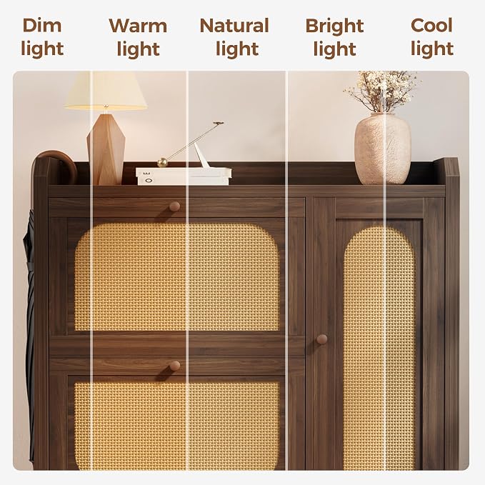 Mericonia Shoe Cabinet Storage for Entryway with 2 Flip Drawers(3-Tier), Rattan Freestanding with Door & 3 Adjustable Shelve,Hidden Shoe Rack Organizer for Hallway, Foyer - Image 7