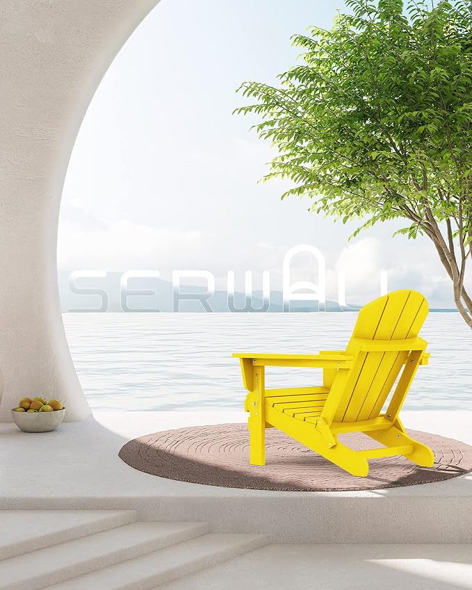 SERWALL Foldable Adirondack Chair Set of 4, Weather Resistant HIPS Patio Chairs with Cup Holder for Garden Outdoors-Lemon - Image 6