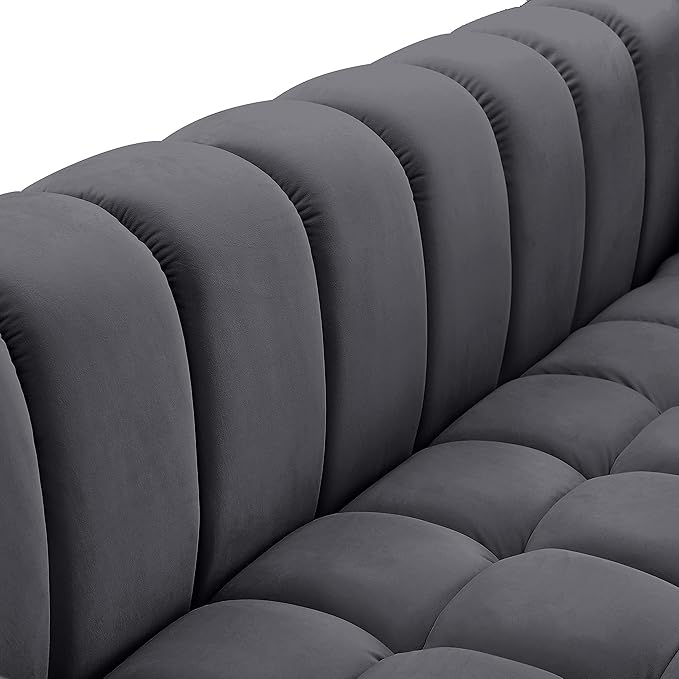 Meridian Furniture 670Grey-L Gwen Collection Modern | Contemporary Velvet Upholstered Loveseat with Deep Biscuit Tufting