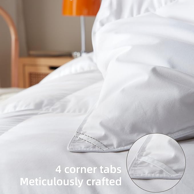 Feather Down Comforter Queen Size,Hotel Style Bedding Comforter,750+ Fill Power,1200TC,100% Organic Cotton Fabric,All Season White Duvet Insert with 8 Corner Tabs
