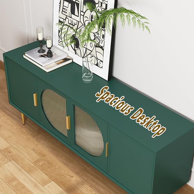 66" TV Stand for 75 Inch TV, Minimalist Media Console with Adjustable Shelves, Modern Entertainment Center with Storage for Living Room Bedroom, Green - Image 6