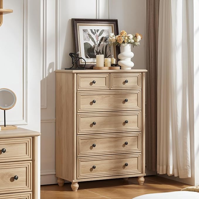 RWYHG Farmhouse 6 Drawer Dresser Set of 2, Natural Chest of Drawers, 43.5" Tall Dressers for Bedroom with Roman Column and Metal Handles, Wood Storage Organizer for Living Room, Hallway, Closet - Image 8