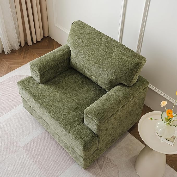 Oversized Living Room Chairs Set of 2,Comfy Accent Chair with Armrest Organizer,Upholstered Modern Armchair Thick Cushion,Big Reading Chair,Sofa Chair for Bedroom,Green