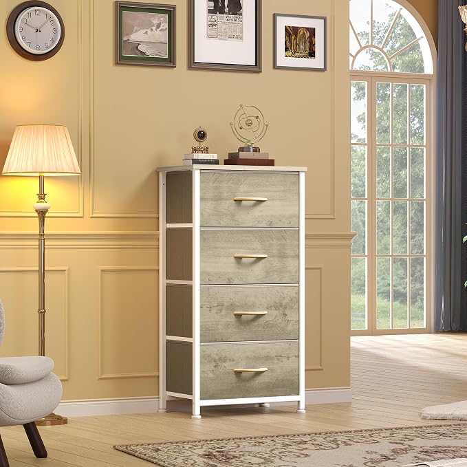DWVO Dresser with 4 Drawers - Fabric Storage Tower, Organizer Unit for Bedroom, Hallway, Hallway, Closets - Sturdy Steel Frame, Wooden Top & Easy Pull Fabric Bins - Image 4