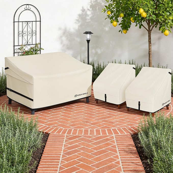Porch Shield Waterproof Outdoor Furniture Sofa Cover – Patio 3-Seater Couch Cover 77W x 35D x 35H inch, Beige - Image 7