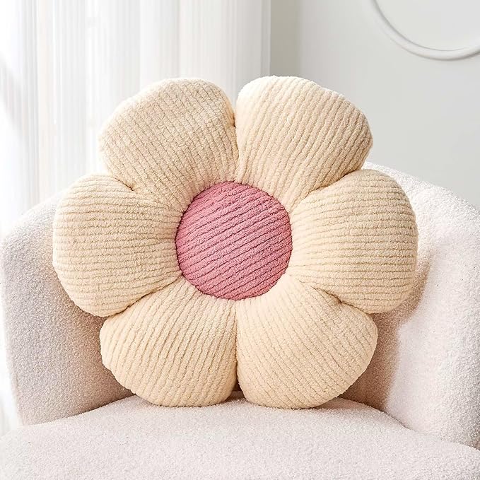 Kcvvcr Flower Throw Pillow, Soft White 14.9" Shaped Floor Pillow for Home Decor, Cute Aesthetic Plush Decorative Pillows for Bed, Sofa, Couch
