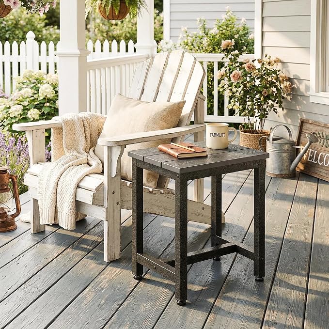 ODK Outdoor Side Table, Adirondack Patio End Table with Weather-Resistant, Waterproof Top for Hot Tub, Garden, Balcony, Poolside, Durable & Easy-to-Clean, Grey - Image 2
