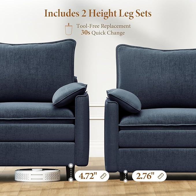 Vesgantti 108" Modular Sectional Sofa, Comfy Cloud Couch with Movable Ottoman Deep Seat Chenille L Shaped Modular Sofa, Sectional Couches for Living Room, Bedroom and Apartment, Blue