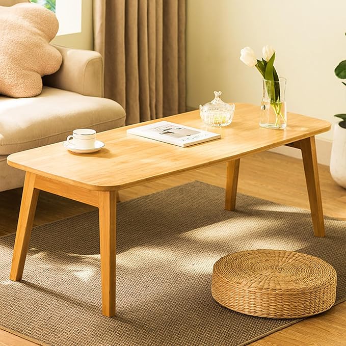 Coffee Table Foldable Mid Century Desk TV Stand with Open Storage Shelf Center Table for Living Room Furniture RV No Assembly (Natural-120cm)