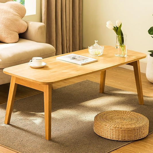 Coffee Table Foldable Mid Century Desk TV Stand with Open Storage Shelf Center Table for Living Room Furniture RV No Assembly (Natural-120cm)