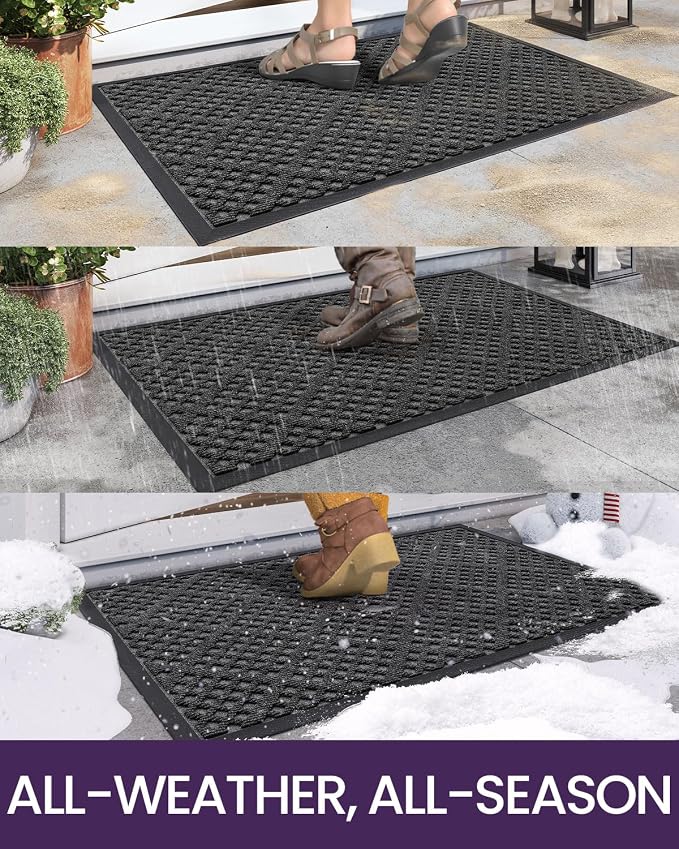 DEXI Front Door Mat Outside Entrance, 32x48 Entryway Rubber Back Doormat Heavy Duty, Non Slip Low Profile Welcome Entry Mats for Inside House Floor Exterior Patio, Grey - Image 4