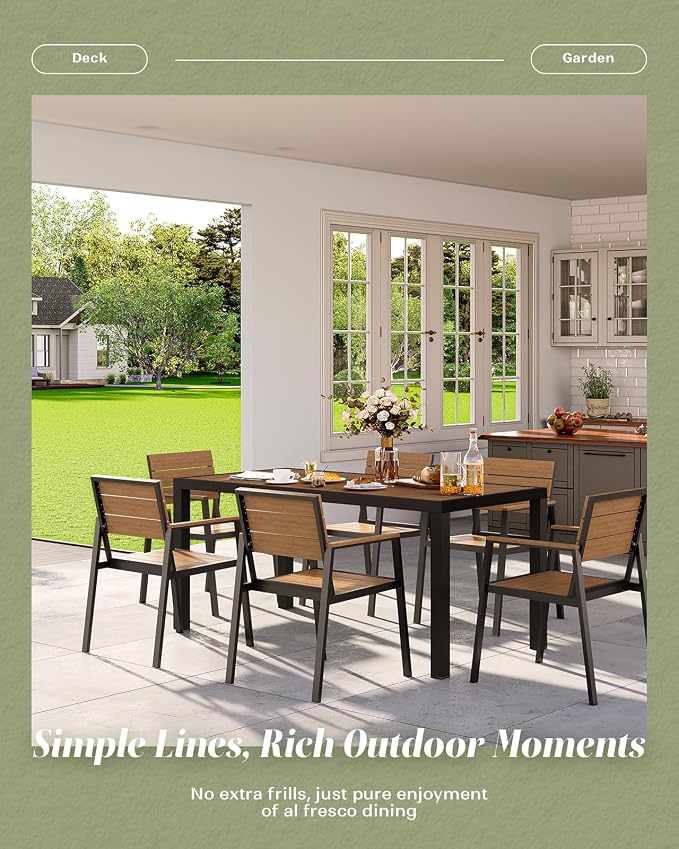 Vexwalx 67" HDPS Outdoor Patio Dining Table, Aluminum-Edged Outdoor Dining Table with Umbrella Hole, Weather-Resistant for Lawn, Garden, Poolside and Indoor Use, Gray&Teak - Image 7