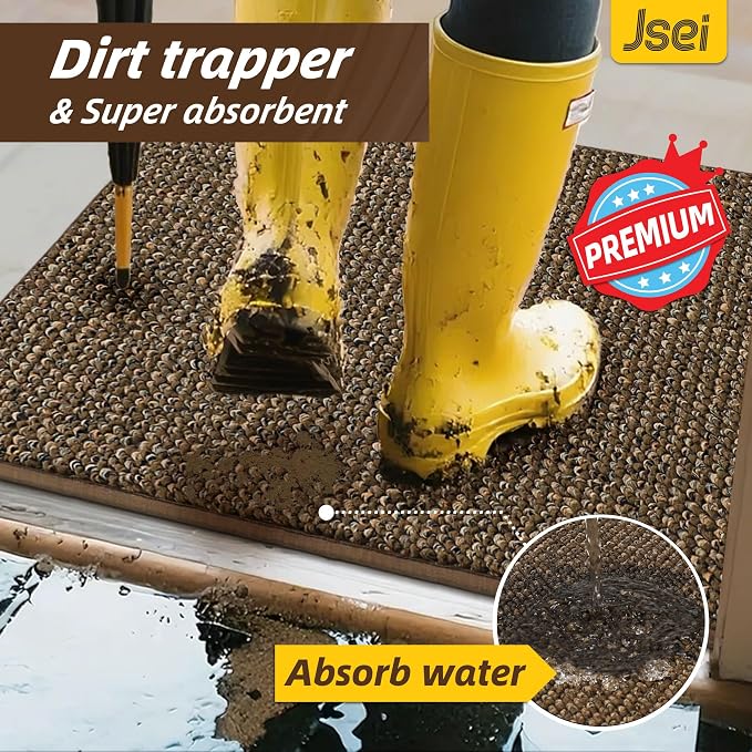 JSEI Dirt Trapper Door Mat 24"x36" Non-Slip Washable Entrance Mat, Dog Doormats, Absorbent & Fade-Resistant Floor Mats, Low Profile Welcome Mats for Entryway, Front Door, and Inside Entrance, Brwon - Image 5