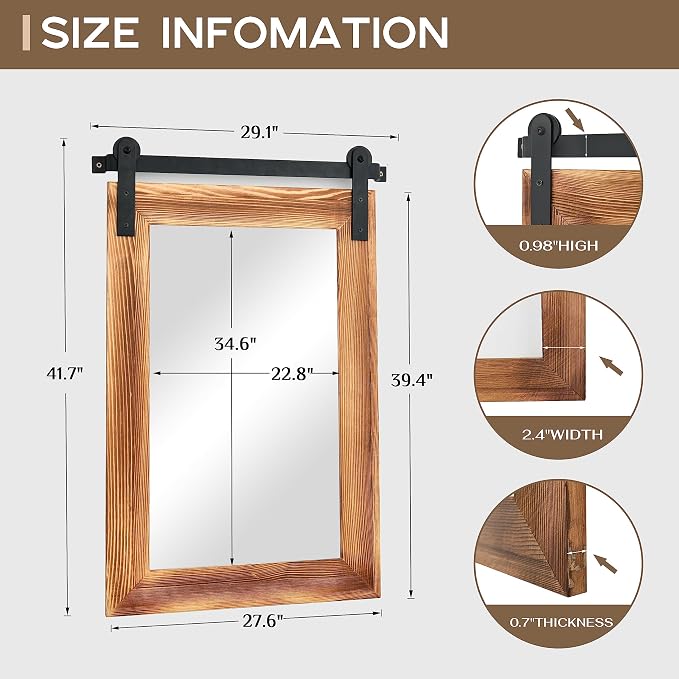 COGOOD Bathroom Mirrors for Over Sink - 42" x 29" Farmhouse Barn Door Mirror for Living Room, Entryway, Bedroom, Vanity Wall Decor Brown - Image 6